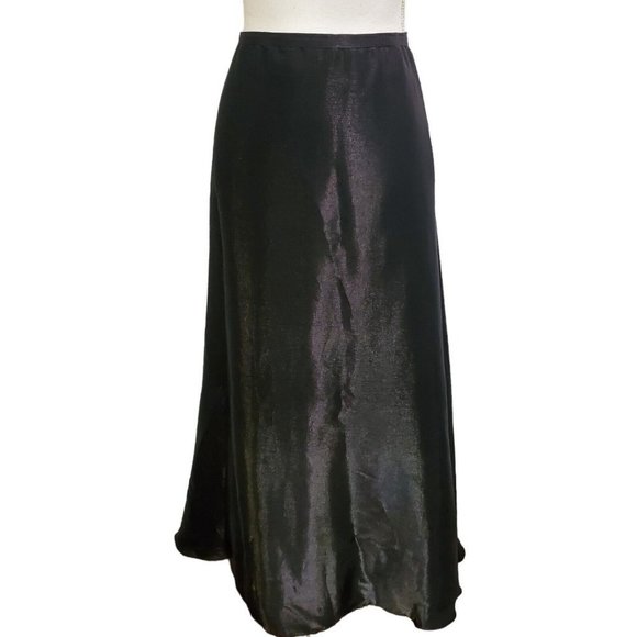 Vintage 90s Cache‎ Silver Black Metallic Long Formal Skirt Sz 2 - Picture 2 of 9